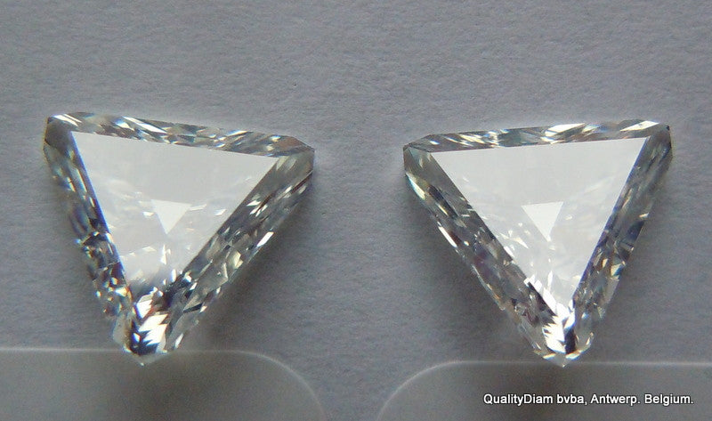 2.05 CARAT D SI2 Triangle Shaped Pair of Rare Colorless diamond cut in Belgium