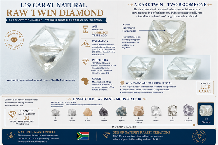 1.19 Carat G VS2 Natural Diamond with rare formation - Twin Uncut Diamond Rough