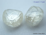 2.33 carats H VVS2 pair of natural uncut diamonds rough out from diamond mine