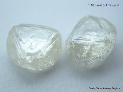 2.33 carats H VVS2 pair of natural uncut diamonds rough out from diamond mine