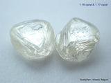 2.33 carats H VVS2 pair of natural uncut diamonds rough out from diamond mine
