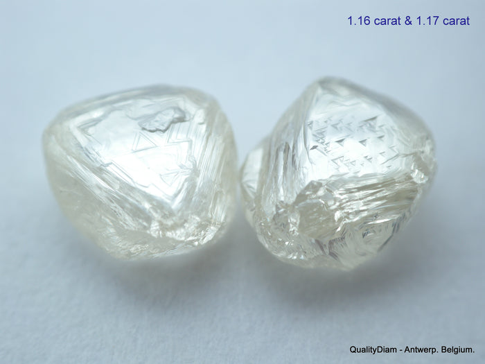 2.33 carats H VVS2 pair of natural uncut diamonds rough out from diamond mine