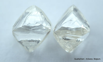 2.23 carats G VVS1 pair of natural uncut diamonds rough out from diamond mine
