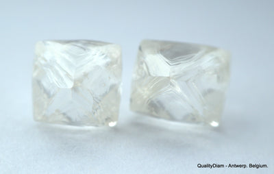 2.11 carats G VVS1 pair of natural uncut diamonds rough out from diamond mine