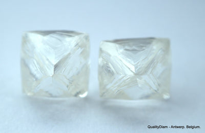 2.11 carats G VVS1 pair of natural uncut diamonds rough out from diamond mine