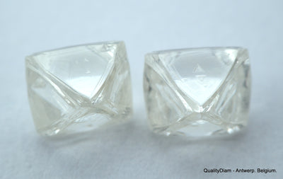 1.85 carats pair of natural uncut diamonds rough, out from diamond mine