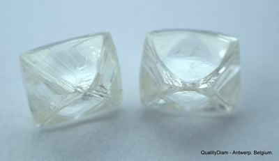 1.85 carats pair of natural uncut diamonds rough, out from diamond mine