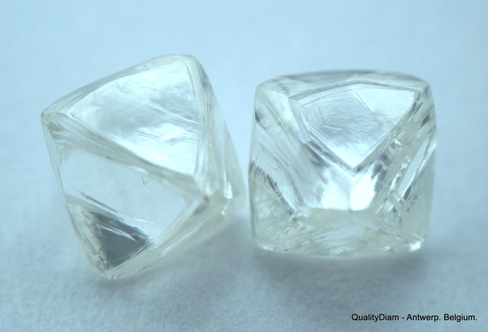 1.87 carats G VVS1 pair of natural uncut diamonds rough, out from diamond mine